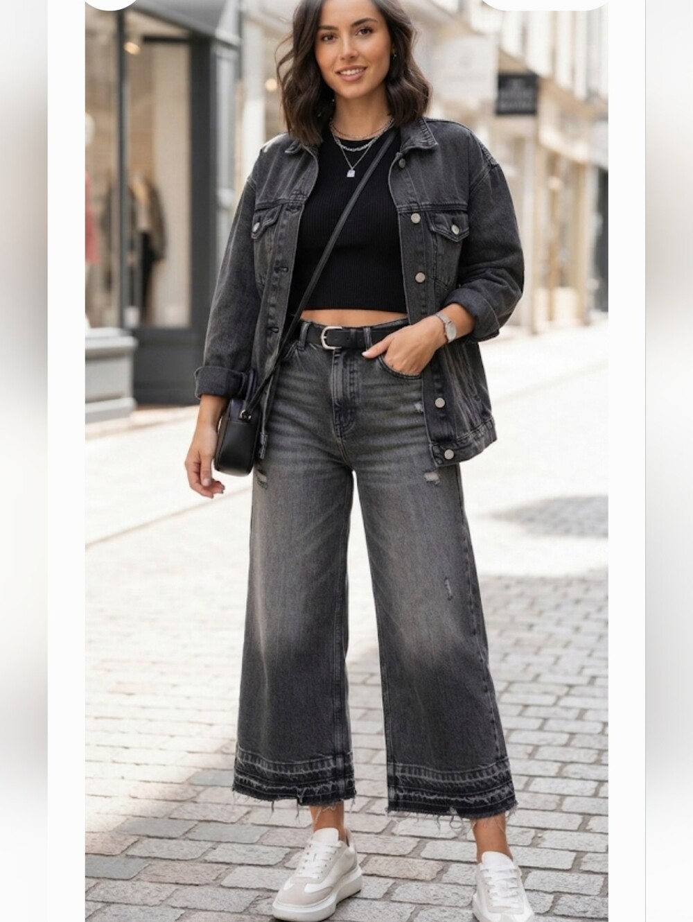ME+EM Wide Leg Jeans Grey High-RiseCropped Size 28